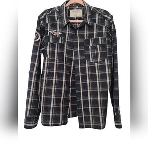 Heritage1981 Men's XL Button Down Long Sleeve Shirt Blk/Grey/Yellow